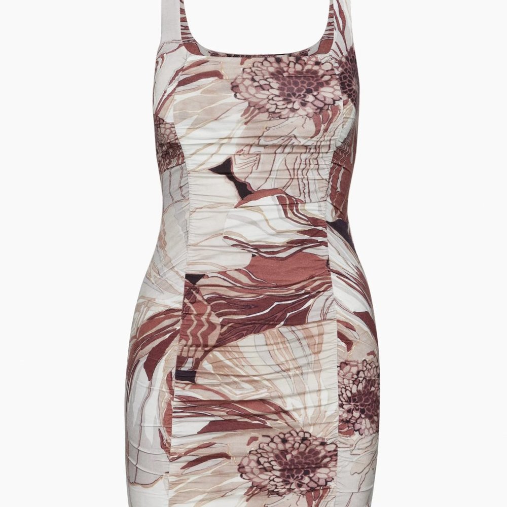 Wilfred Aritzia Ruched Mini Floral Print Square Neck Lydia Dress - Picture 2 of 10